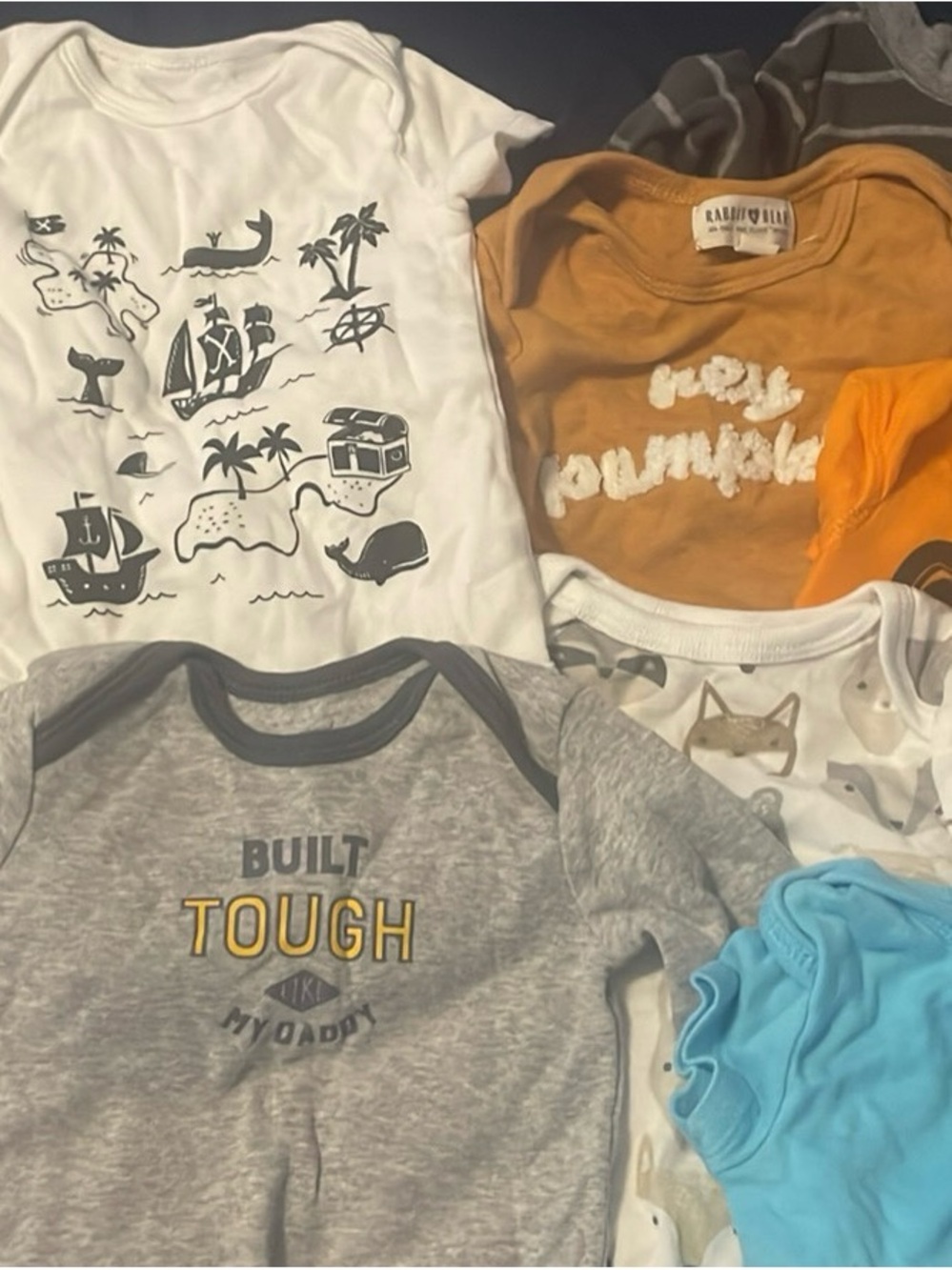 Baby boy assorted onesies - White, Gray, Mustard, Light Blue